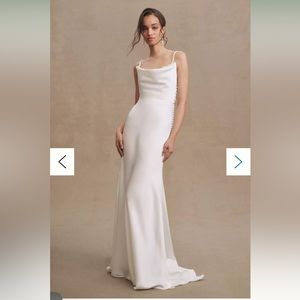 Watters Garance Cown-Neck Satin Sheath Wedding Gown Sz12